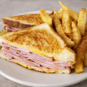 Grilled Ham & Cheese Sandwich and French Fries