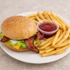 Smoky Bacon Cheeseburger and French Fries